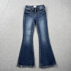 BKE Jeans Girls 7 Blue Flare Stretch Adjustable Waist Distressed Denim SEE FLAW